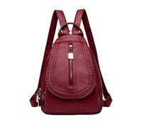 Leather backpack woman Women Soft Leather Backpacks Vintage Female Shoulder Crossbody Bags Sac A Dos Travel Ladies Bagpack Mochilas School Bag for Girl(Burgundy)