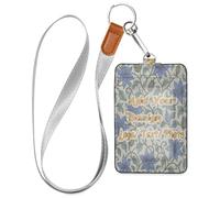 Leather Badge Card Holder Vintage Blue Flowers Pattern