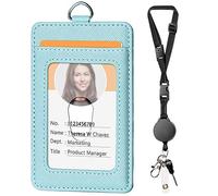 Leather Badge Holder and Adjustable Retractable Lanyards, Quick Release Buckle and Safety Breakaway Lanyards with Swivel Metal Clasp for Offices, Staff, Students, Employees