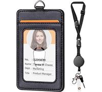 Leather Badge Holder and Adjustable Retractable Lanyards, Quick Release Buckle and Safety Breakaway Lanyards with Swivel Metal Lobster Clasp for Offices, Staff, Students, Employees