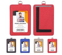 Leather Badge Holder with Clear Window, Vertical ID Badge Holder, Dual Card Slots, 1-Pack Card Holder, 4 Colors