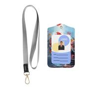 Leather Badge Holder with Lanyard, Colorful Flamingos Carry Leather ID Holder, Leather ID Holder for Staff, Teachers and Students