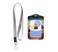 Leather Badge Holder with Lanyard, Dreaming of The Pyramids of Khufu Carry Leather ID Holder, Leather ID Holder for Staff, Teachers and Students