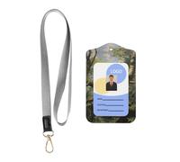 Leather Badge Holder with Lanyard, Monkey Sitting on a Tree Carry Leather ID Holder, Leather ID Holder for Staff, Teachers and Students