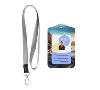 Leather Badge Holder with Lanyard, Sea Lion on The Rocks Carry Leather ID Holder, Leather ID Holder for Staff, Teachers and Students