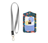Leather Badge Holder with Lanyard, Submarine Reef Fish Carry Leather ID Holder, Leather ID Holder for Staff, Teachers and Students