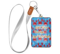 Leather Badge Holders Cute Red Crab Water Bubbles Ocean Blue