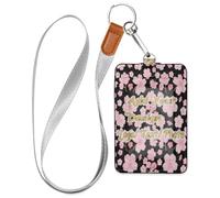 Leather Badge Holders Peach Japanese Zephyr Cherry Blossoms