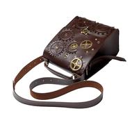 Leather Bag, Adjustable Steampunk Bag, 2 Compartments Bag for Power Bank, Cards, Tablet,