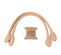 Leather Bag Handles, 2 Pieces, DIY Accessories, Beige with Thread