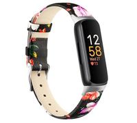 Leather Band Compatible for Fitbit Inspire 3 Bands Women Men, Classic Soft Genuine Leather Straps for Fitbit Inspire 3/Inspire 2/Inspire HR/Inspire (Red Flower)