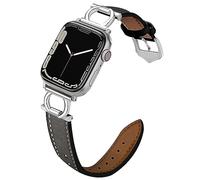 Leather Band Compatible with Apple Watch 38mm 40mm 41mm Series 8 SE 7 6 5 4 3 2 1, Classic Slim Leather Strap with Rose Gold Metal Buckle A-Shape for iWatch