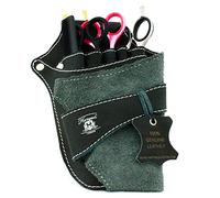 Leather Barber Hairdressing Scissor Holster Case with Waist Shoulder Belt Rivet Clips Bag (Black)