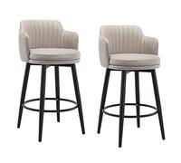 Leather Barstools Swivel Bars Chairs Bar Stools Set of 2 with Back Kitchen Island Counter Height with Arms Black Metal Legs Black Footrest for Pub Breakfast Dining Room