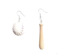 Leather Baseball Bat Earrings 3D Asymmetric Handmade Nature Wood Funny Softball Sport Ball Game Lightweight Geometric Dangle Drop Earrings for Women Sports Lover Fans Fashion Jewelry Gifts, Wood, No