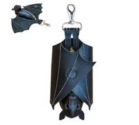 Leather Bat Coin Purse, Handmade Folding Gothic Bats Wallet with Wings, Zipper Coin Pocket Keychain