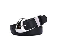 Leather Belt for Women Casual Fashion 2.4cm Strap with Liquid Shapes Bright Silver Buckle for Jeans Pants Dresses(100cm/39", Black)