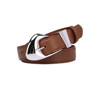 Leather Belt for Women Casual Fashion 2.4cm Strap with Liquid Shapes Bright Silver Buckle for Jeans Pants Dresses(100cm/39", Brown)