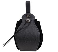 Leather Belt Pouch Medieval Vintage Renaissance Viking LARP Cosplay Costumes Drawstring Coin Purse Phone Holder Waist Bag, Dragon-Black, M, Renaissance