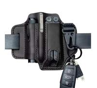 Leather Belt Sheath with Key Holder + Pens Clip + Flashlight Holster Sheath, EDC Leather Sheath for Leatherman Multitools, Belt Tool Bag, Tools for Outdoor Camping (Black)