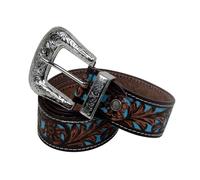 Leather belt woman Myra Bag Turquoise Hand-Tooled Marron XL