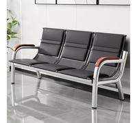 Leather Bench Seating with Backrest and Solid Wood Armrests - Durable 3-Seater for Waiting Rooms, Airports, Banks, Hospitals, and Salons