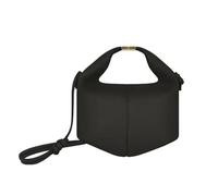 Leather Bento Lunch Bag Lock Buckle Design Handbag Women's City Simple Style Small Size(Black)