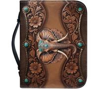 Leather Bible Cover for Women - XL Protective Case Organizer for Church, Travel & Study with Bookmark - Stylish Christian Gift for Her Aztec Elephant Sunflower Aqua 10.2x7x1.9