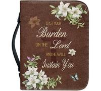 Leather Bible Cover for Women - XL Protective Case Organizer for Church, Travel & Study with Bookmark - Stylish Christian Gift for Her Cast Your Burden on the Lord and He Will Justain You 11.2x8x2.2