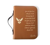 Leather Bible Cover with Cross Design, 3 Sizes Available, Brown PU Leather Book Case with Religious Engraving (L- 7.01"× 10.2" × 1.81"(17.8cm × 25.9cm × 4.6cm))