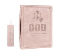 Leather Bible Cover with Soft Handle, Large Bible Book Carrying Case Cover(with Exquisite Bookmark), Church Bible Bag As Gift for Women, Man, Girls, Boy (Pink Print)