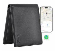 Leather Bifold Wallet for Men Built-in Find My Real Time Tracker Upgrade Replacement for AirTag Wallet, Mens Wallets RFID Blocking Wallet with ID Window 6 Credit Card Holder, Black-PU Leather, Wallet