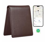 Leather Bifold Wallet for Men Built-in Find My Real Time Tracker Upgrade Replacement for AirTag Wallet, Mens Wallets RFID Blocking Wallet with ID Window 6 Credit Card Holder, Brown-PU Leather, Wallet