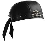 Leather Biker Bandana for Men - Adjustable PU Leather Skull Cap with Straps Motorcycle Head Wrap Do-Rag Style Durable, Black, One Size Fitts All