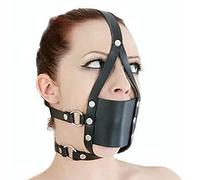 Leather Bondage BDSM Panel Gag Head Harness Mouth Ball Gag Mask Head Adjustable Breathable Restraints