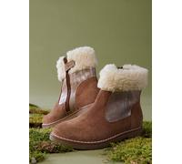 Leather Boots with Fur Lining & Zip, for Girls camel