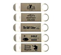 Leather Bottle Opener for Golfers | 6 Funny Designs (The Golf Father, Swing Swear Repeat) | Personalised Gift for Men | Add Custom Message (Real Men 3 Putt - Grey)