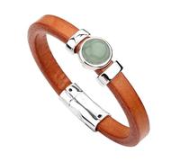 Leather Bracelet For Men, Natural Stone Bracelet For Women Aventurine Orange Handmade Gemstone Leather Wristband With Magnetic Clasp Crystal Stone Vintage Cuff Bangle Charm Jewelry Unisex