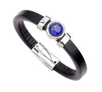 Leather Bracelet For Men, Natural Stone Bracelet For Women Lapis Lazuli Black Handmade Gemstone Leather Wristband With Magnetic Clasp Crystal Stone Vintage Cuff Bangle Charm Jewelry Unisex