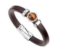 Leather Bracelet For Men, Natural Stone Bracelet For Women Tiger Eye Stone Brown Handmade Gemstone Leather Wristband With Magnetic Clasp Crystal Stone Vintage Cuff Bangle Charm Jewelry Unise