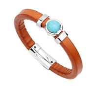 Leather Bracelet For Men, Natural Stone Bracelet For Women Turquoise Orange Handmade Gemstone Leather Wristband With Magnetic Clasp Crystal Stone Vintage Cuff Bangle Charm Jewelry Unisex