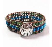 Leather Bracelet For Women Vintage Genuine Leather Braided Bangles，Bohemian Natural Blue Onyx Stone Beads Woven Charm Bracelets Personality For Men Boys Women