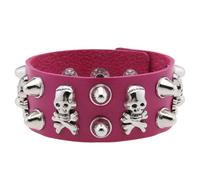 Leather Bracelet,Hand-Woven Adjustable Fashion Light Luxury Punk Antique Style Ghost Skull Studded Snaps Buckle Leather Bracelet, Energy Jewellery for Women Men Rose Red