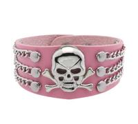 Leather Bracelet,Hand-Woven Adjustable Fashion Light Luxury Punk Ghost Skull Studded Chain Snaps Buckle Leather Bracelet, Energy Jewellery for Women Men Pink