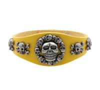 Leather Bracelet,Hand-Woven Adjustable Fashion Light Luxury Punk Retro Skull Ghost Snaps Buckle Leather Bracelet, Energy Jewellery for Men Women Yellow