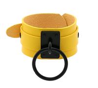 Leather Bracelet,Hand-Woven Adjustable Fashion Punk Unique Black Circle O-Ring Snaps Buckle Leather Bracelet, Energy Jewellery for Women Men Yellow