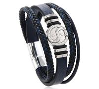 Leather Bracelet,Hand-Woven Adjustable Multi-Layer Retro High-End Tai Chi Yin Yang Magnetic Buckle Leather Bracelet, Energy Jewellery for Men Women Blue