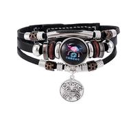 Leather Bracelet,Hand-Woven Adjustable Multi-Layer The Twelve Constellations Glow In The Dark Snaps Buckle Pendant Leather Bracelet, Energy Jewellery for Men Women Cancer