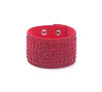 Leather Bracelet,Hand-Woven Bohemian Fashion Velvet Hot Diamond Inlaid Diamond Snap Button Wide Leather Bracelet, Energy Jewellery for Women Bright Red