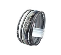 Leather Bracelet,Hand-Woven Multi-Layer Bohemian Fashion Beach Style Starfish Shell Accessoriesmagnetic Buckle Leather Bracelet, Energy Jewellery for Women Gray